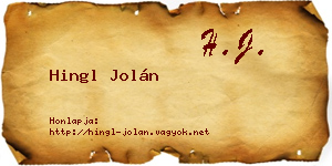 Hingl Jolán névjegykártya